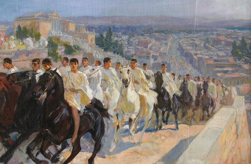 Ulpiano CHECA Y SANZ - Painting - “ La fête des Panathénées à Athènes" Parthénon