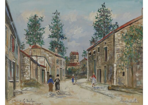 Maurice UTRILLO - Peinture - " Promeneurs rue de la basilique à Domremy"
