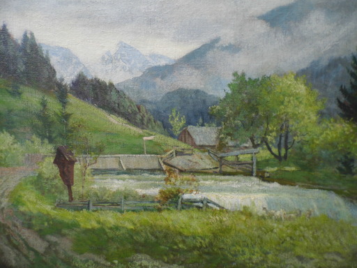 Alfred Karl Julius VON SCHÖNBERGER - Gemälde - Alpine Landscape with Waterfall