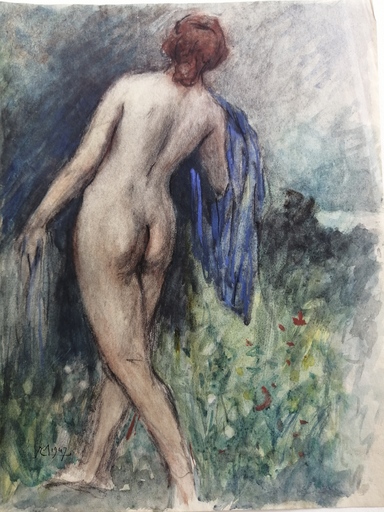 Charles françois MOUTHON - Drawing-Watercolor - Nu à la serviette bleue - (M42)