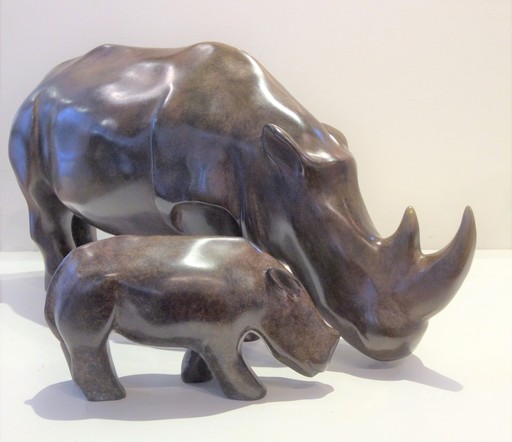 Isabelle BRIZZI - Sculpture-Volume - Rhinocéros et son petit 