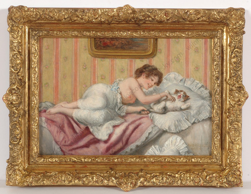 Rudolf RÖSSLER - Pintura - "Little Darling", oil on panel, late 19th century