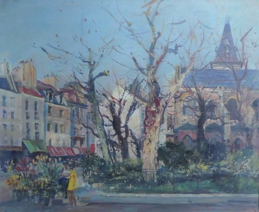 René ZIMMERMANN - Gemälde - Paris, Saint Médard et la rue Mouffetard