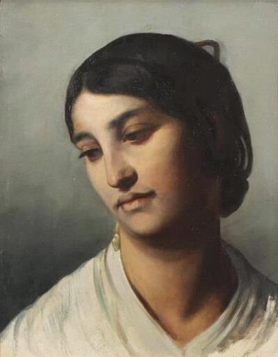 Isidore PILS - Pintura - Tête de Femme Romaine - Hommage à Ingres
