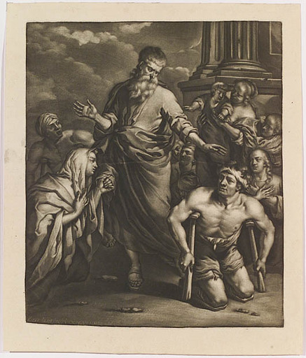Paul II VAN SOMER - Pintura - Biblical Scene, Mezzotint, 17th Century