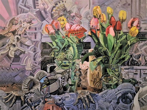 Eric HUBBES - Painting -  Tulpen und Wesen in meine Küche