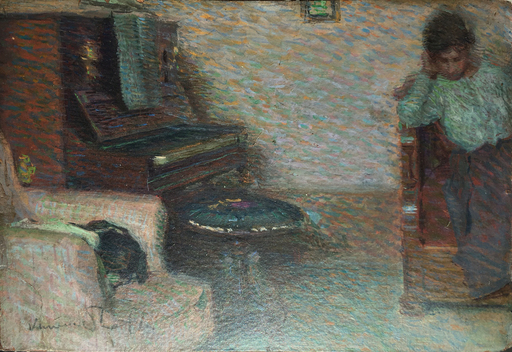 Venanzio ZOLLA - Painting - Interno con pianoforte