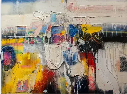 Robert BARIBEAU - Painting - Milbrook in Yellow (Abstract painting)