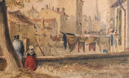 Charles THELOZ - Drawing-Watercolor - Scène de rue animée