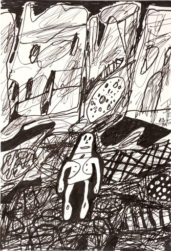 Jean DUBUFFET - Drawing-Watercolor - Paysage avec 1 personnage