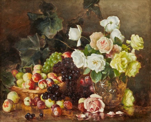 Yuliy Yulevich II KLEVER - Peinture - Still life with roses and fruits
