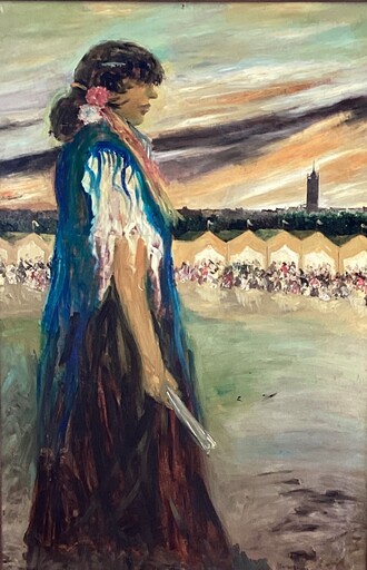 Eustaquio MARIN RAMOS - Peinture - Mujer con mantón azul en la feria de Sevilla