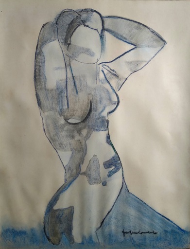 Jef FRIBOULET - Disegno Acquarello - La baigneuse bleue
