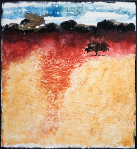 Carlo MATTIOLI - Painting - Albero con campo di papaveri