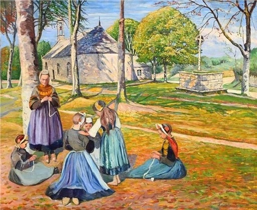 Edmond CHAMPON - Peinture - Femmes bigoudènes à Loctudy