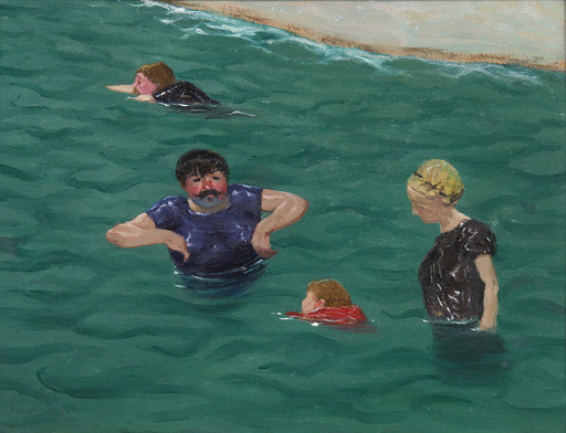 Félix VALLOTTON - Painting - Quatre baigneurs à Étretat