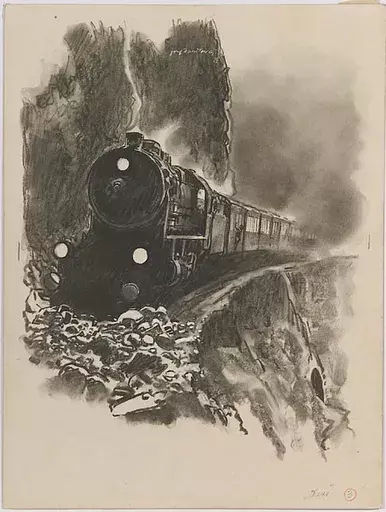 Josef DANILOWATZ - Dibujo Acuarela - "Night Express", 1924