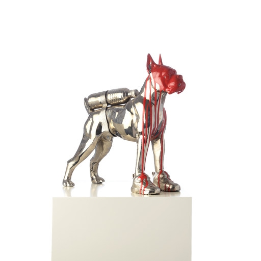 William SWEETLOVE - Sculpture-Volume - Cloned Bulldog with petbottle & shoes (red head)