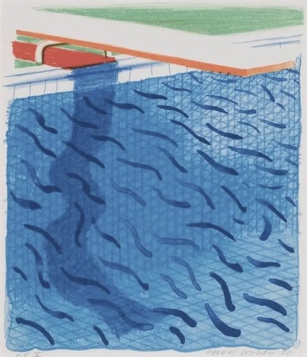 David HOCKNEY - Print-Multiple - Pool Made with Paper and Blue Ink for Book