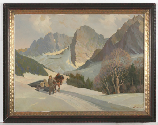Ivo SALIGER - Pittura - "Winter in Tyrol" large oil painting 