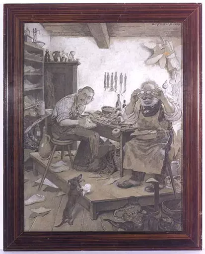 Emil REINICKE - Disegno Acquarello - "Unexpected Client", 1900, Drawing