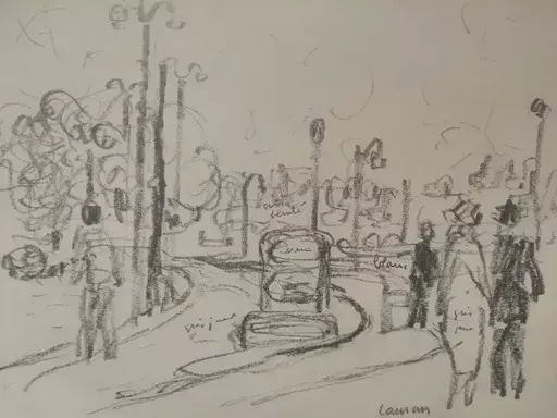 André LAURAN - Drawing-Watercolor - Lyon - Carrefour du Pont de Lattre