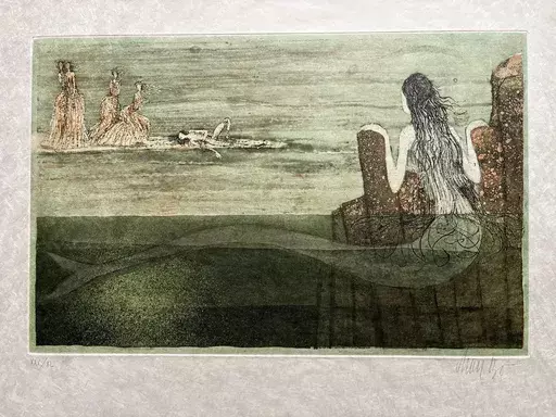 Lars BO - 版画 - LA PETITE SIRENE GRAVURE SIGNÉE AU CRAYON HANDSIGNED ETCHING