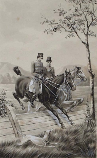 Moritz LEDELI - Drawing-Watercolor - "Easy Barrier" by Moritz Ledeli , ca 1900