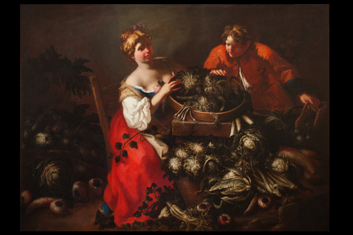 Francesco POLAZZO - Painting - Greengrocer with young helper