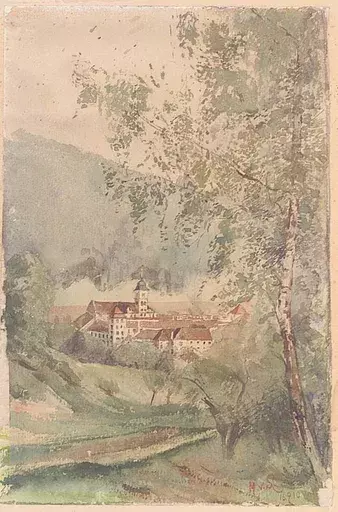 Magda VON LERCH - Zeichnung Aquarell - "Lilienfeld Monastery in Lower Austria"