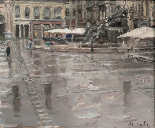 Marc DAILLY - Peinture - Place des Terreaux, jour de pluie