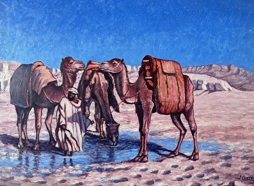 J. CORTET - Gemälde - La halte des chameaux 