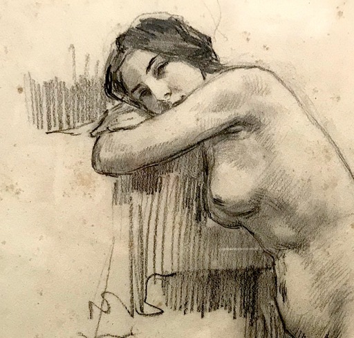 Ulpiano CHECA Y SANZ - Drawing-Watercolor - "Joven de bella mirada' Desnudo -Nu