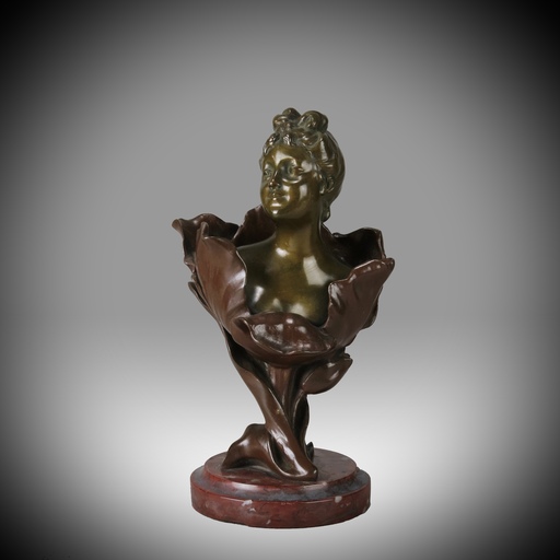 Henri GODET - Skulptur Volumen -  “Femme Tulipe” Art Nouveau Bronze Bust by Henri Godet
