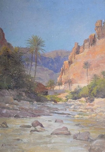 Alexis Auguste DELAHOGUE - Painting - Gorges El Kantara - Algeria 