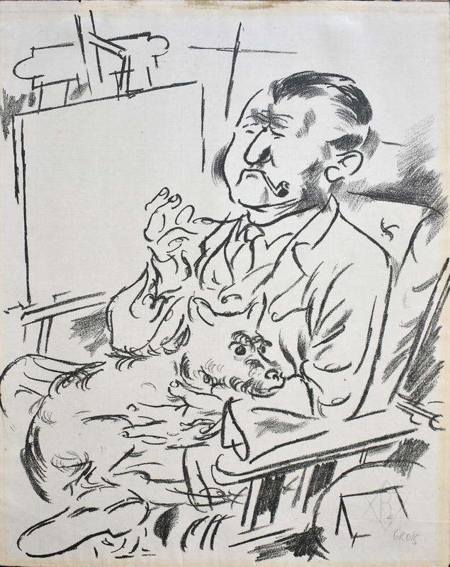George GROSZ - Stampa-Multiplo - Self-Portrait with Dog in Front of the Easel: The Creators
