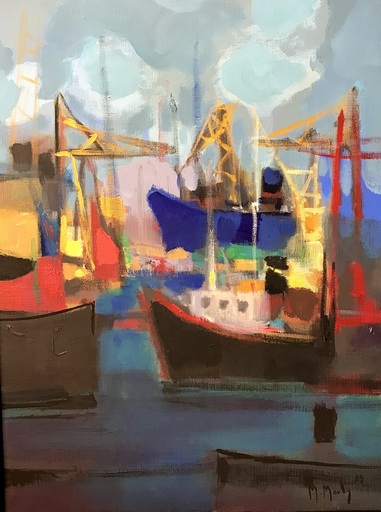 Marcel MOULY - Painting - Bateaux dans le port de la valette