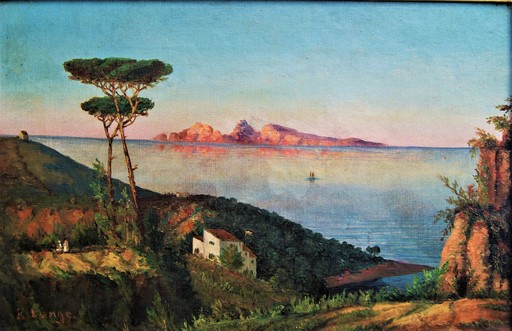 Karl Ernst LANGE - Pittura - Paysage méditerranéen. Bord de mer