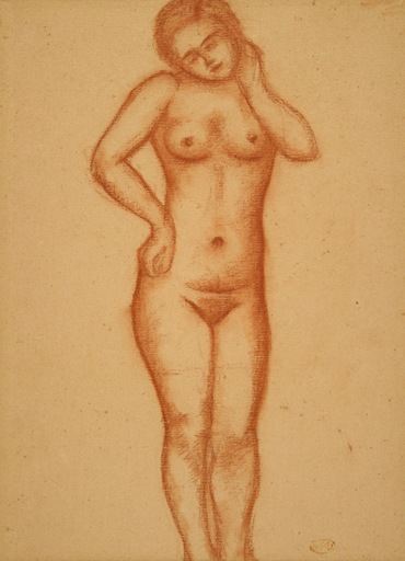 Aristide MAILLOL - Zeichnung Aquarell - Femme nue debout de face