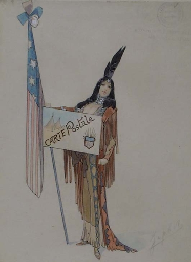 Alexandre Jean Louis JAZET - Drawing-Watercolor - "US Mail" by Alexandre Jean Louis Jazet, late 19th century 