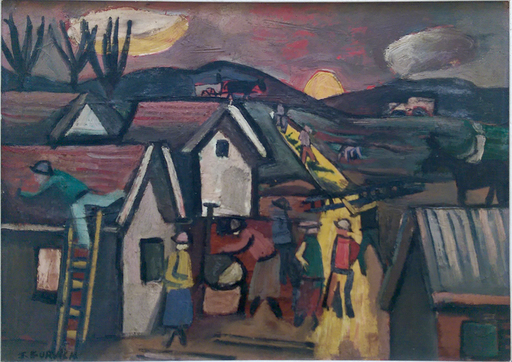 José GURVICH - 绘画 - Chaverim at Ramot Menashe, 1956