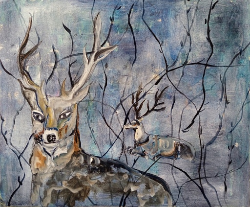 Pascale SERRE - Painting - Cerf  (les animaux des bois)