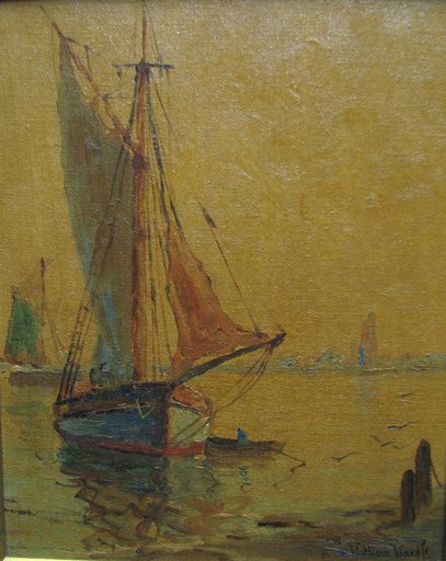 William Dudley Brunett Jr. WARD - Pintura - Sailboats in Harbor