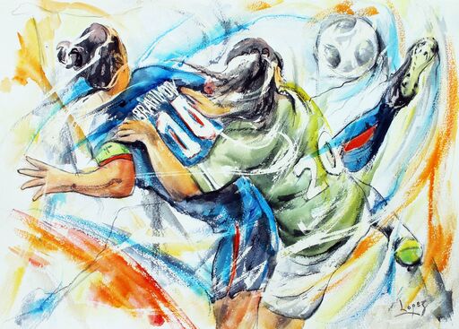 Jean-Luc LOPEZ - Drawing-Watercolor - Football spectacle