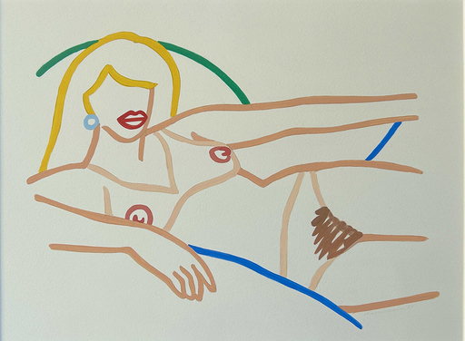 Tom WESSELMANN - Drawing-Watercolor - Study for Kate Nude line drawing ( Blonde)