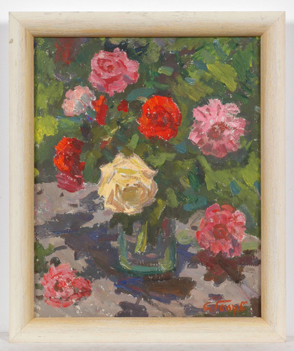 Stepan Fillippovic GOLUB - Peinture - "Roses", ca.1960, Oil Painting