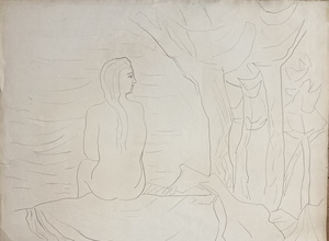 Manuel COLMEIRO - Disegno Acquarello - “ desnudo y arboles”