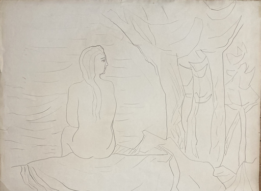 Manuel COLMEIRO - Zeichnung Aquarell - “ desnudo y arboles”