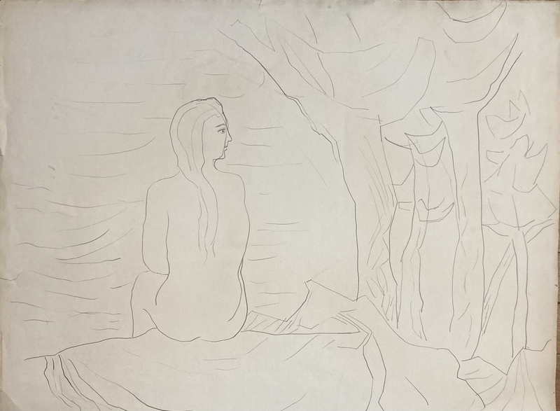 Manuel COLMEIRO - Disegno Acquarello - “ desnudo y arboles”