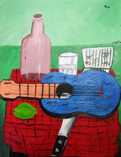 Francisco VIDAL - Peinture - Blue Guitar